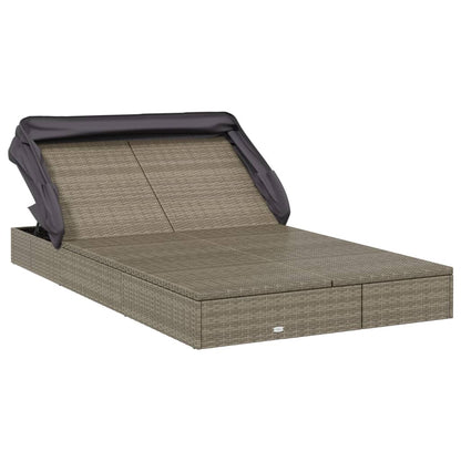Sunbed Grey PE Rattan, Powder-Coated Steel Double Foldable