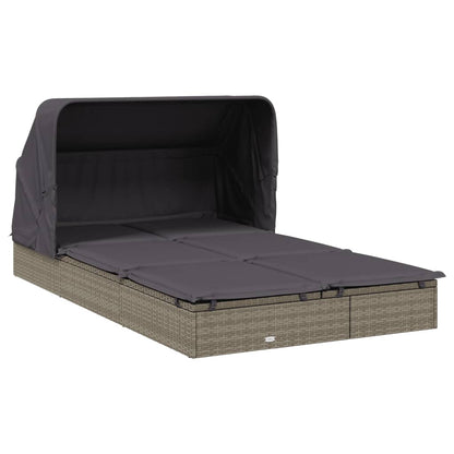 Sunbed Grey PE Rattan, Powder-Coated Steel Double Foldable