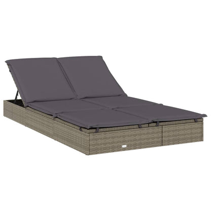 Sunbed Grey PE Rattan, Powder-Coated Steel Double Foldable