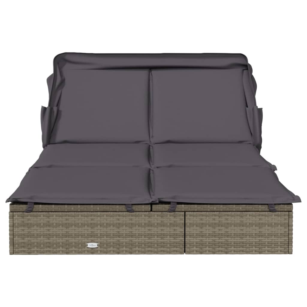 Sunbed Grey PE Rattan, Powder-Coated Steel Double Foldable
