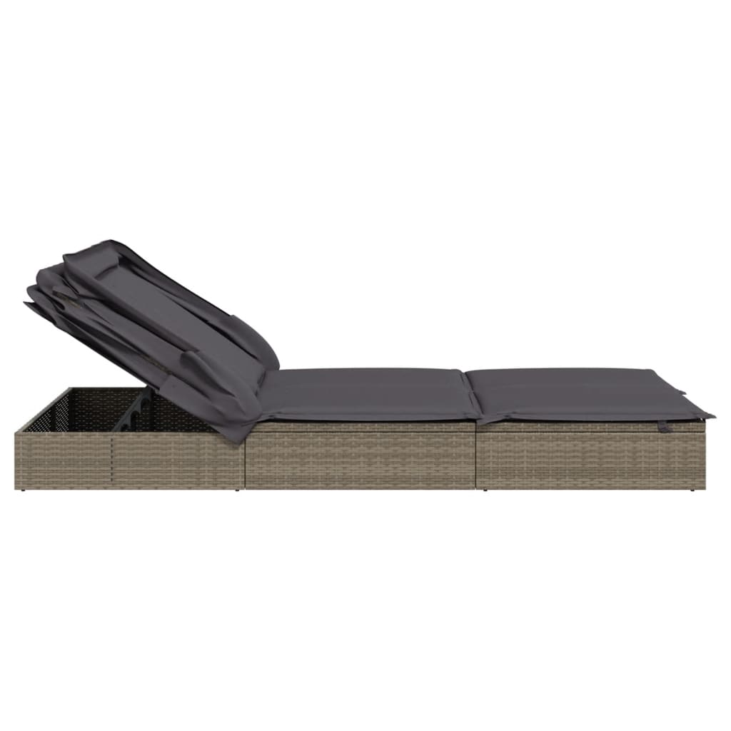 Sunbed Grey PE Rattan, Powder-Coated Steel Double Foldable