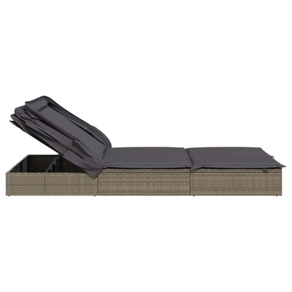 Sunbed Grey PE Rattan, Powder-Coated Steel Double Foldable