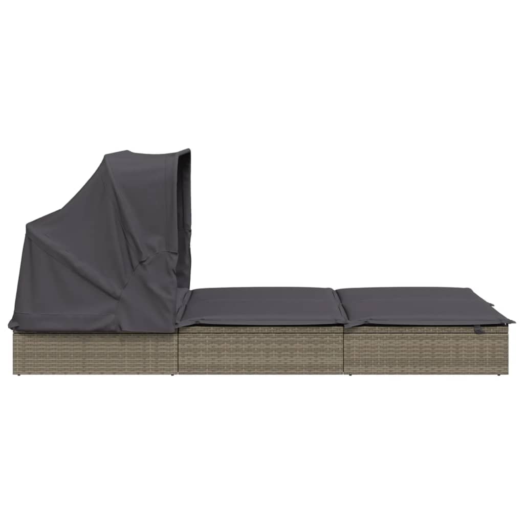 Sunbed Grey PE Rattan, Powder-Coated Steel Double Foldable