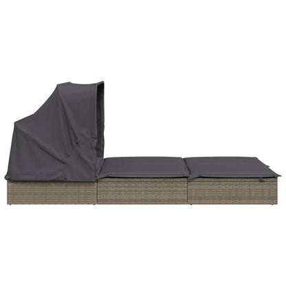 Sunbed Grey PE Rattan, Powder-Coated Steel Double Foldable