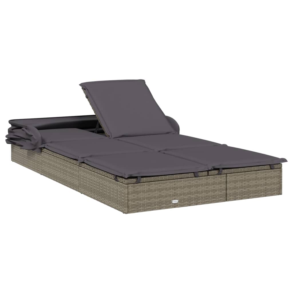 Sunbed Grey PE Rattan, Powder-Coated Steel Double Foldable