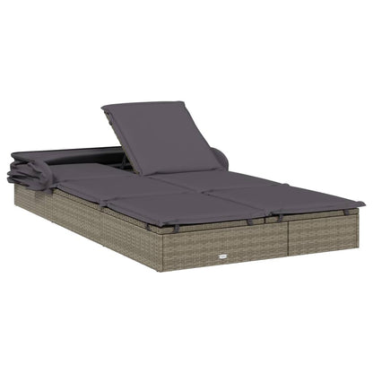 Sunbed Grey PE Rattan, Powder-Coated Steel Double Foldable