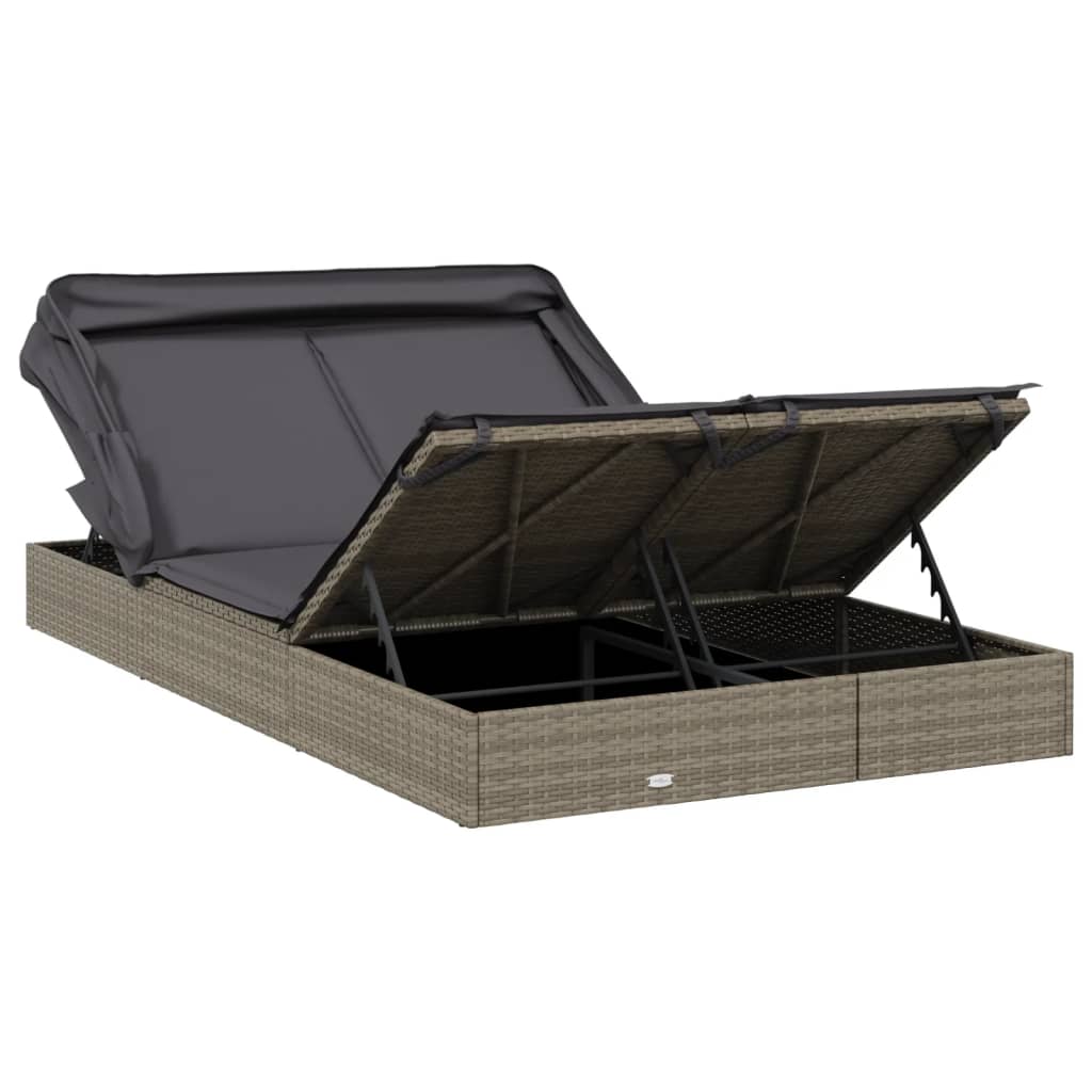 Sunbed Grey PE Rattan, Powder-Coated Steel Double Foldable