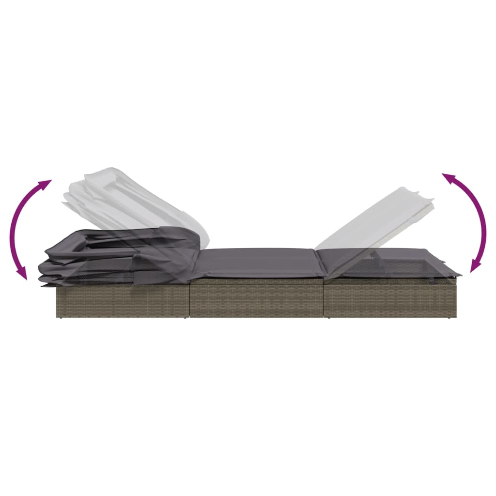 Sunbed Grey PE Rattan, Powder-Coated Steel Double Foldable