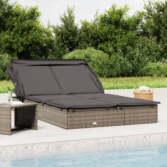 Sunbed Grey PE Rattan, Powder-Coated Steel Double Foldable