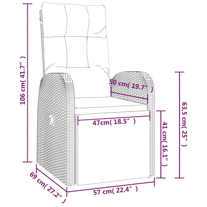 Reclining Garden Chair Set of 2 Black