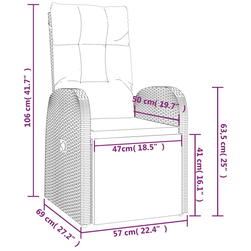 Reclining Garden Chair Set of 2 Black