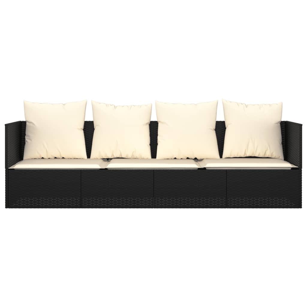 Outdoor Lounge Bed Black Poly Rattan, Powder-Coated Steel, Polyester