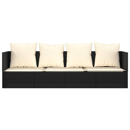Outdoor Lounge Bed Black Poly Rattan, Powder-Coated Steel, Polyester