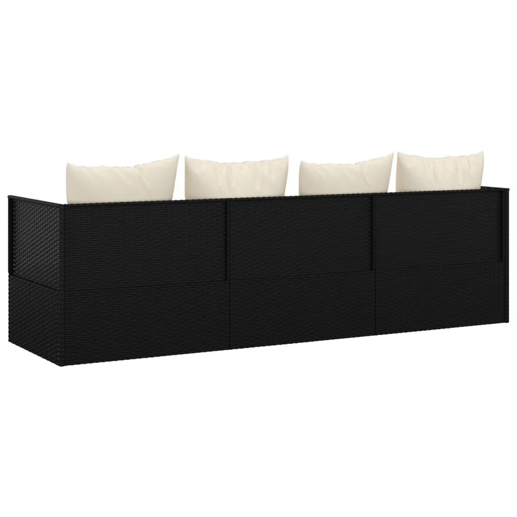 Outdoor Lounge Bed Black Poly Rattan, Powder-Coated Steel, Polyester