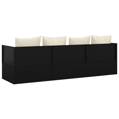 Outdoor Lounge Bed Black Poly Rattan, Powder-Coated Steel, Polyester