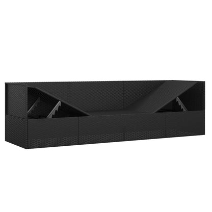 Outdoor Lounge Bed Black Poly Rattan, Powder-Coated Steel, Polyester