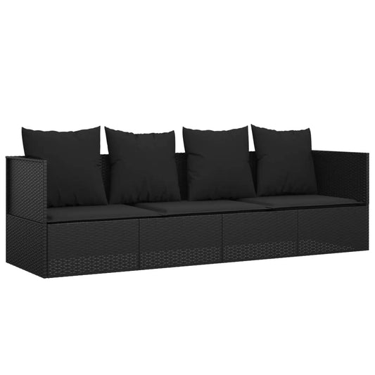 Outdoor Lounge Bed Black PE Rattan Large Adjustable Armrests