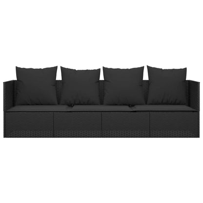 Outdoor Lounge Bed Black PE Rattan Large Adjustable Armrests