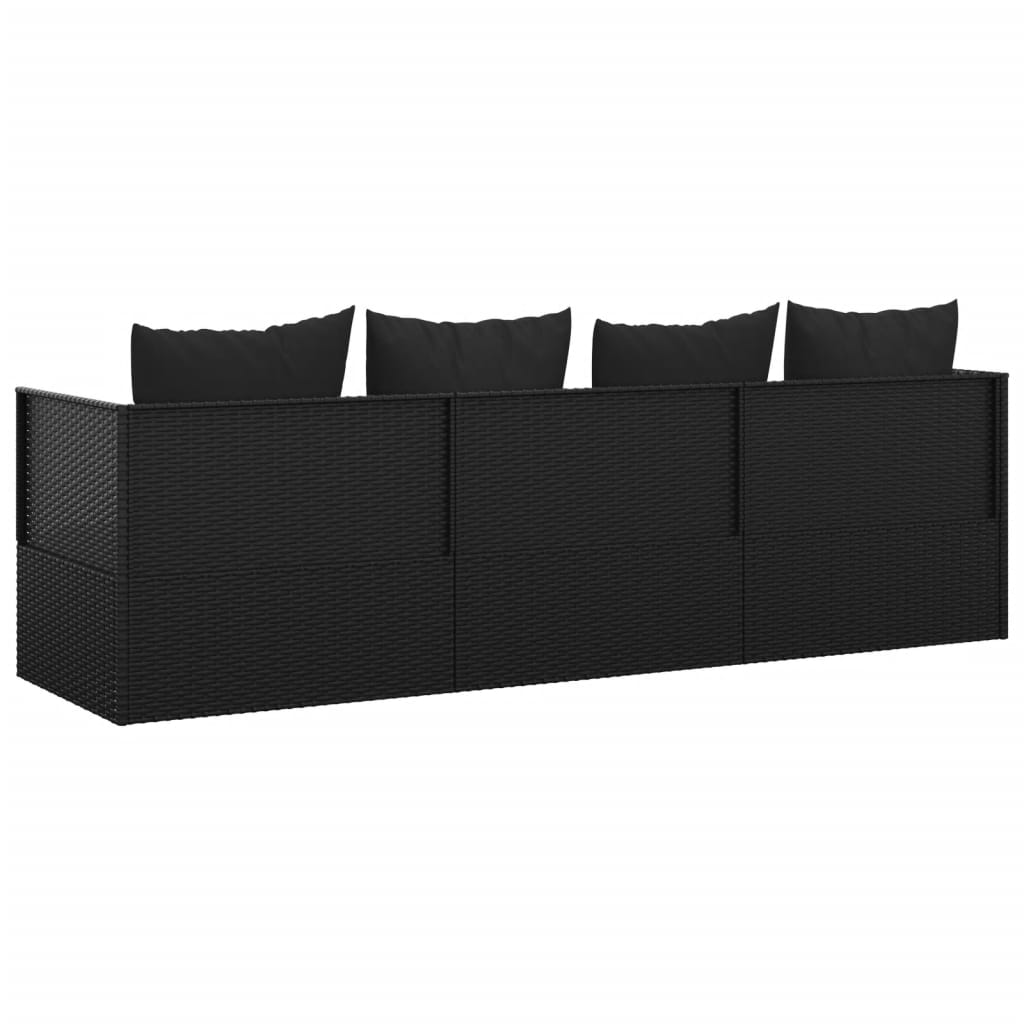 Outdoor Lounge Bed Black PE Rattan Large Adjustable Armrests