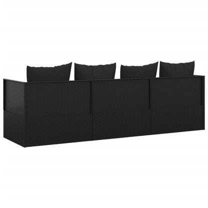 Outdoor Lounge Bed Black PE Rattan Large Adjustable Armrests