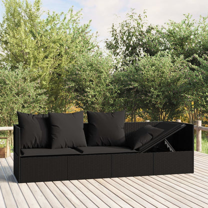 Outdoor Lounge Bed Black PE Rattan Large Adjustable Armrests