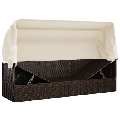 Outdoor Lounge Bed Brown Poly rattan Large Adjustable Armrests