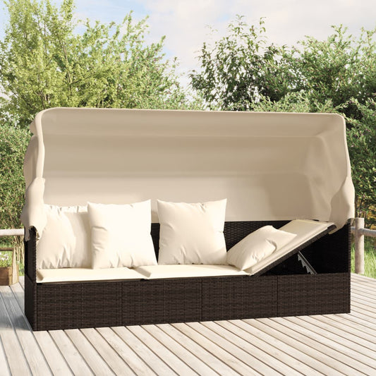 Outdoor Lounge Bed Brown Poly rattan Large Adjustable Armrests