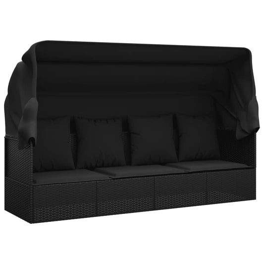 Outdoor Lounge Bed Black Poly rattan, powder-coated steel, polyester