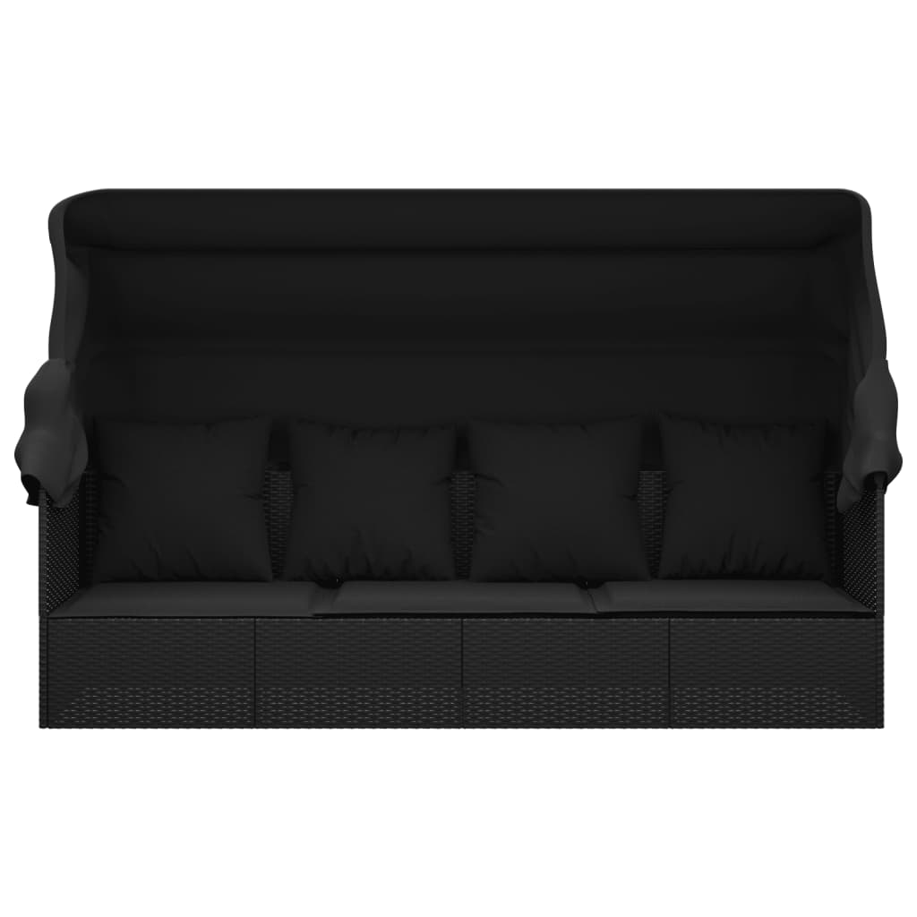 Outdoor Lounge Bed Black Poly rattan, powder-coated steel, polyester
