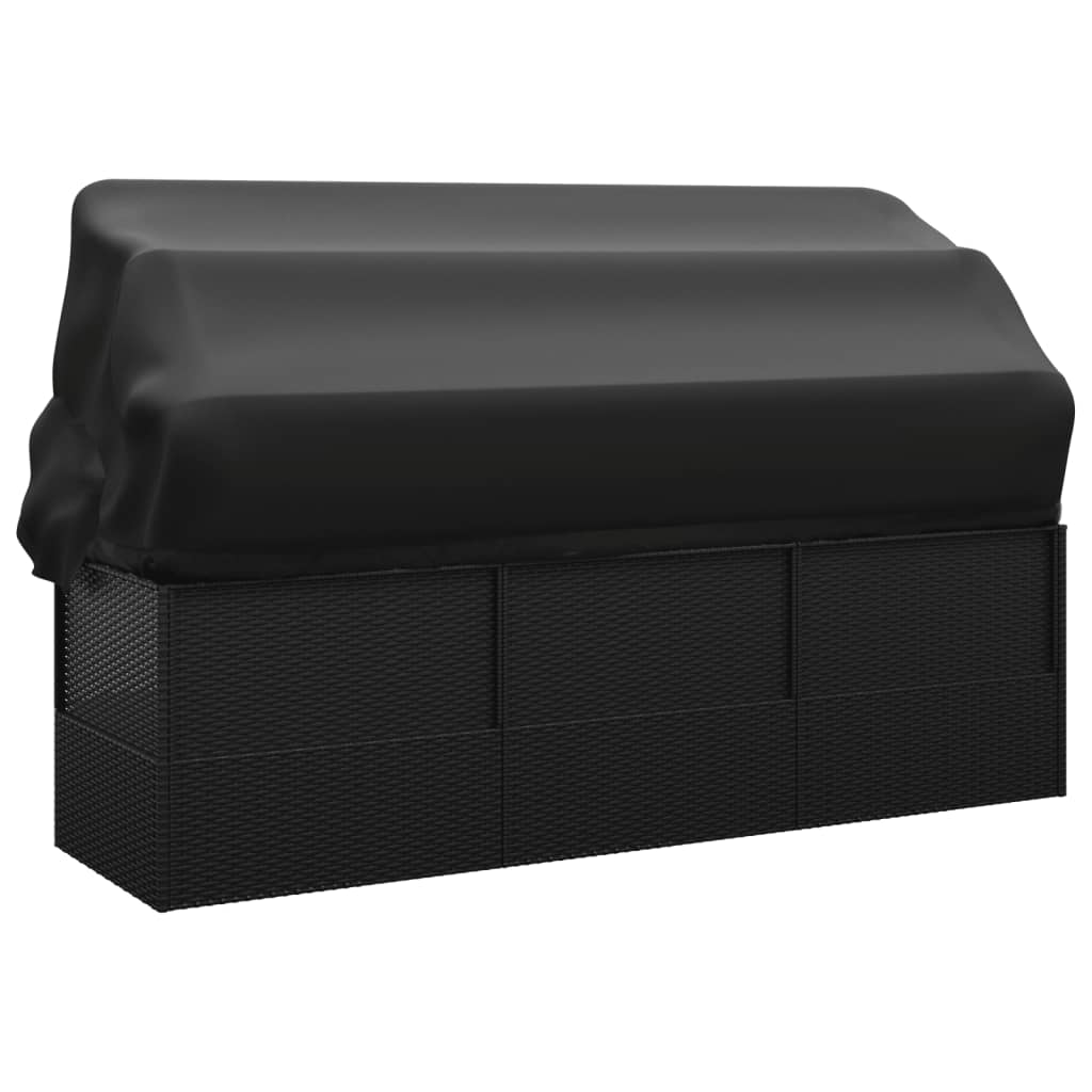 Outdoor Lounge Bed Black Poly rattan, powder-coated steel, polyester