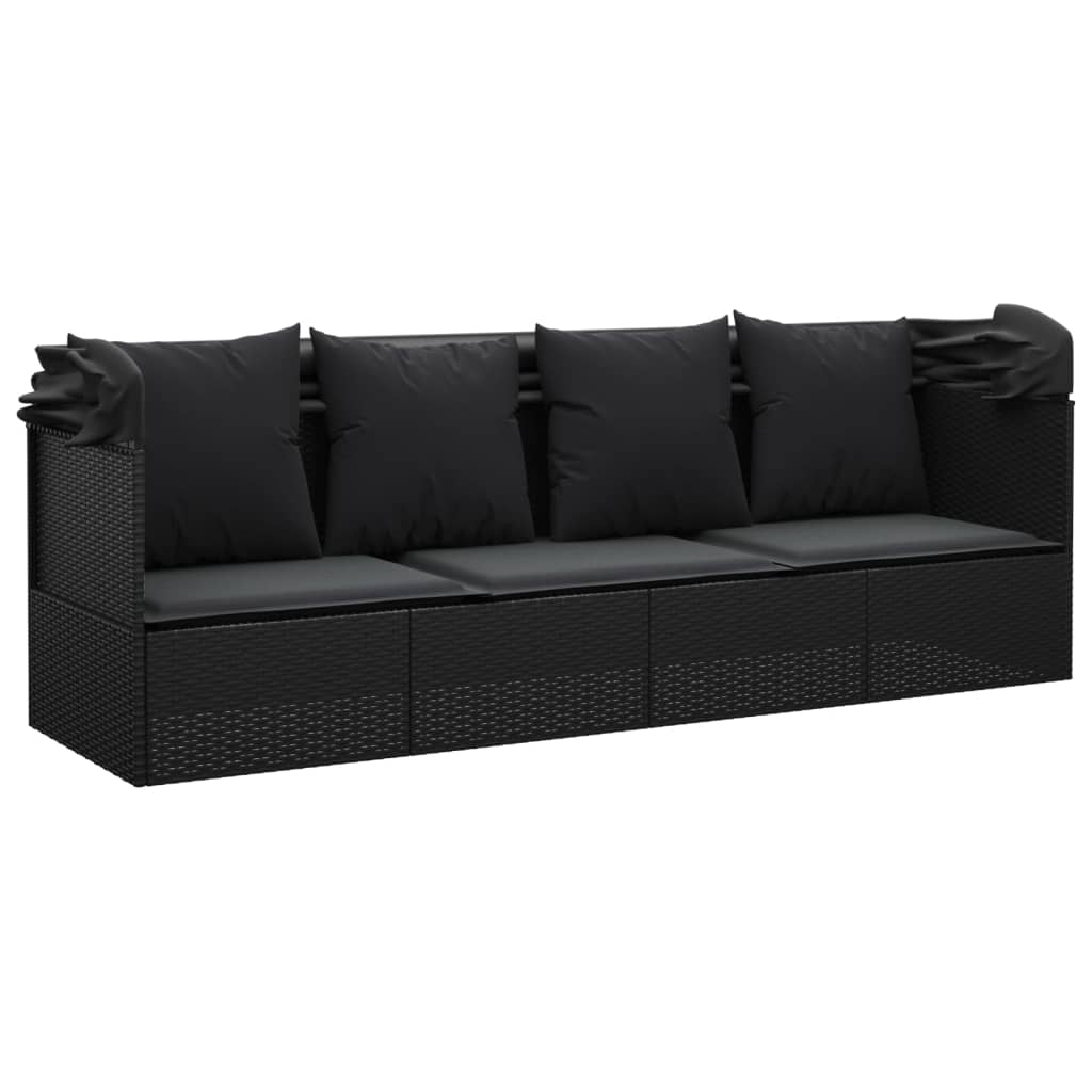 Outdoor Lounge Bed Black Poly rattan, powder-coated steel, polyester