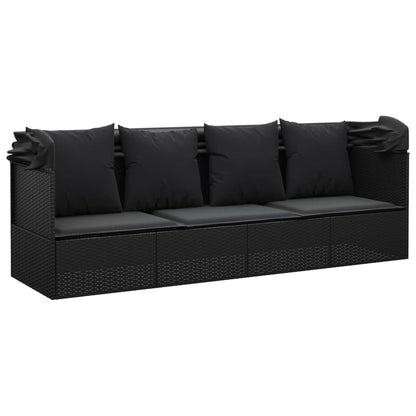 Outdoor Lounge Bed Black Poly rattan, powder-coated steel, polyester