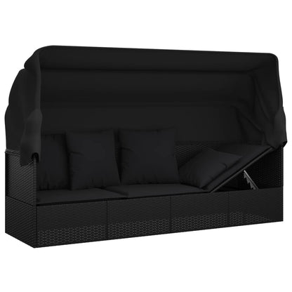 Outdoor Lounge Bed Black Poly rattan, powder-coated steel, polyester