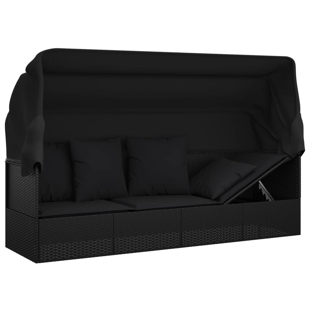 Outdoor Lounge Bed Black Poly rattan, powder-coated steel, polyester