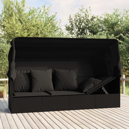 Outdoor Lounge Bed Black Poly rattan, powder-coated steel, polyester