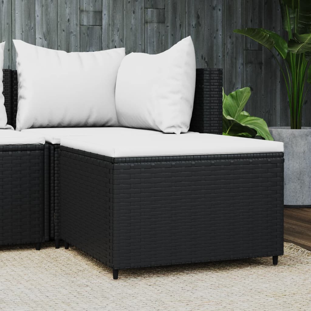 Patio Footrest Black, White PE rattan, powder-coated steel, polyester