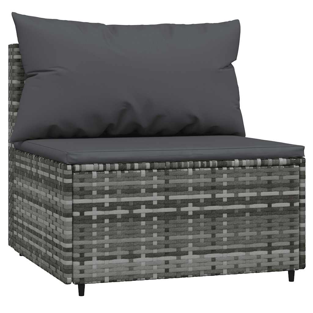 Patio Middle Sofa Grey PE rattan, powder-coated steel, fabric