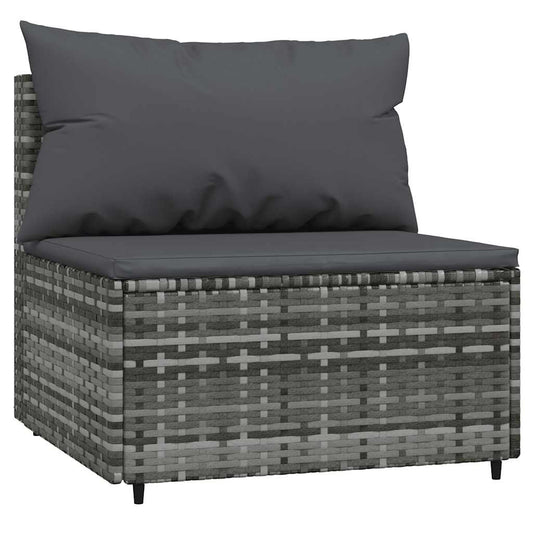 Patio Middle Sofa Grey PE rattan, powder-coated steel, fabric