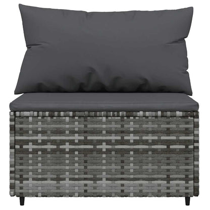 Patio Middle Sofa Grey PE rattan, powder-coated steel, fabric