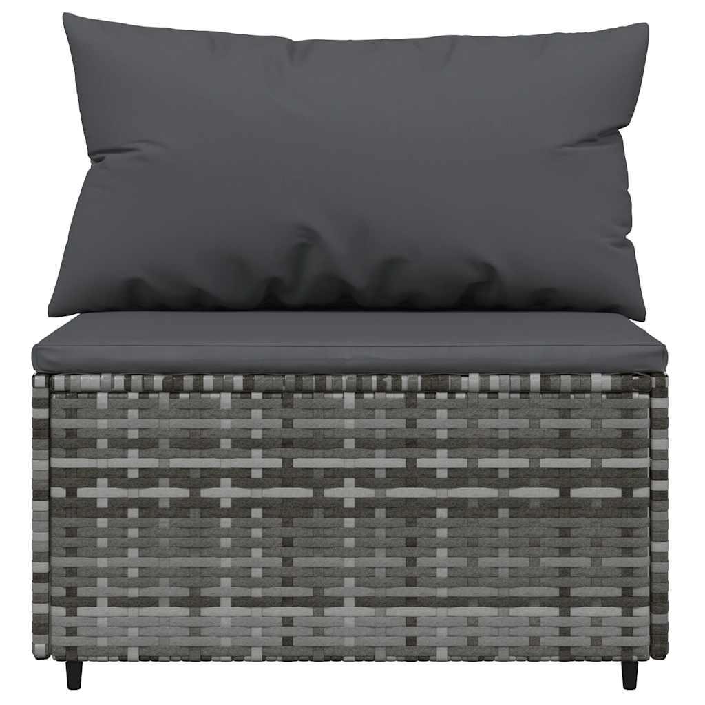 Patio Middle Sofa Grey PE rattan, powder-coated steel, fabric