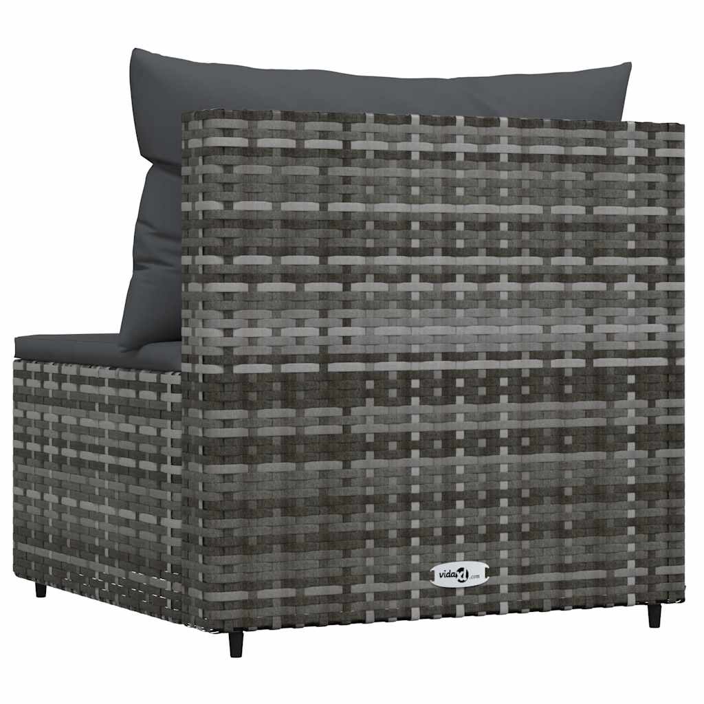 Patio Middle Sofa Grey PE rattan, powder-coated steel, fabric