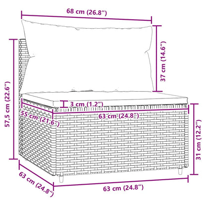 Patio Middle Sofa Grey PE rattan, powder-coated steel, fabric