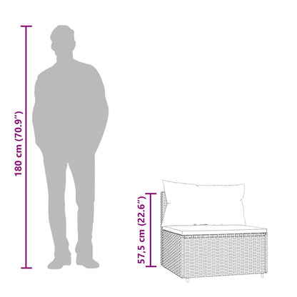 Patio Middle Sofa Grey PE rattan, powder-coated steel, fabric