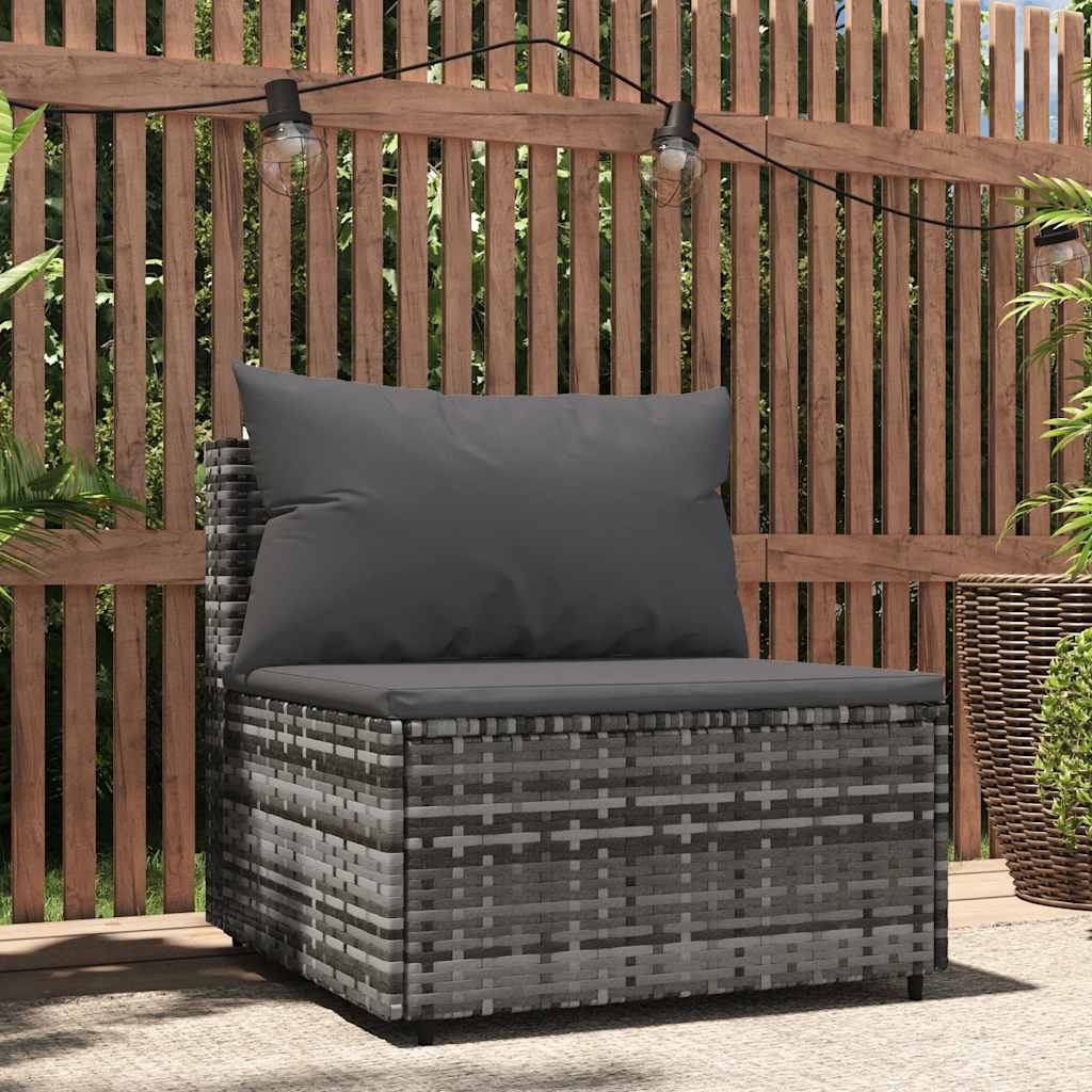 Patio Middle Sofa Grey PE rattan, powder-coated steel, fabric