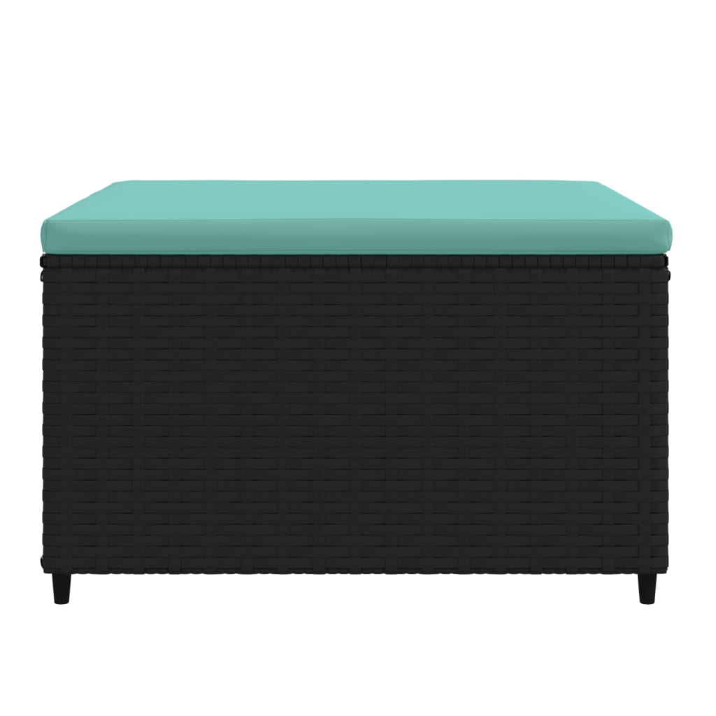 Patio Footrest Black PE rattan, powder-coated steel, polyester
