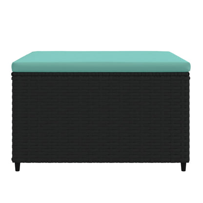 Patio Footrest Black PE rattan, powder-coated steel, polyester