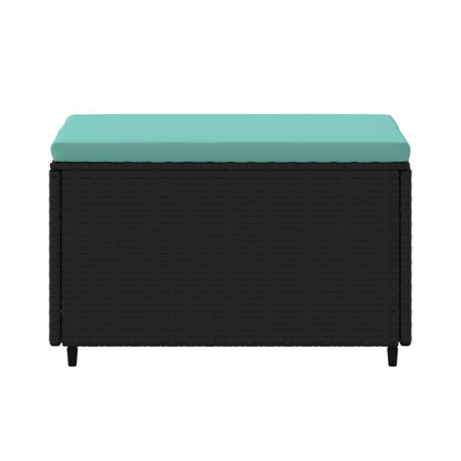 Patio Footrest Black PE rattan, powder-coated steel, polyester