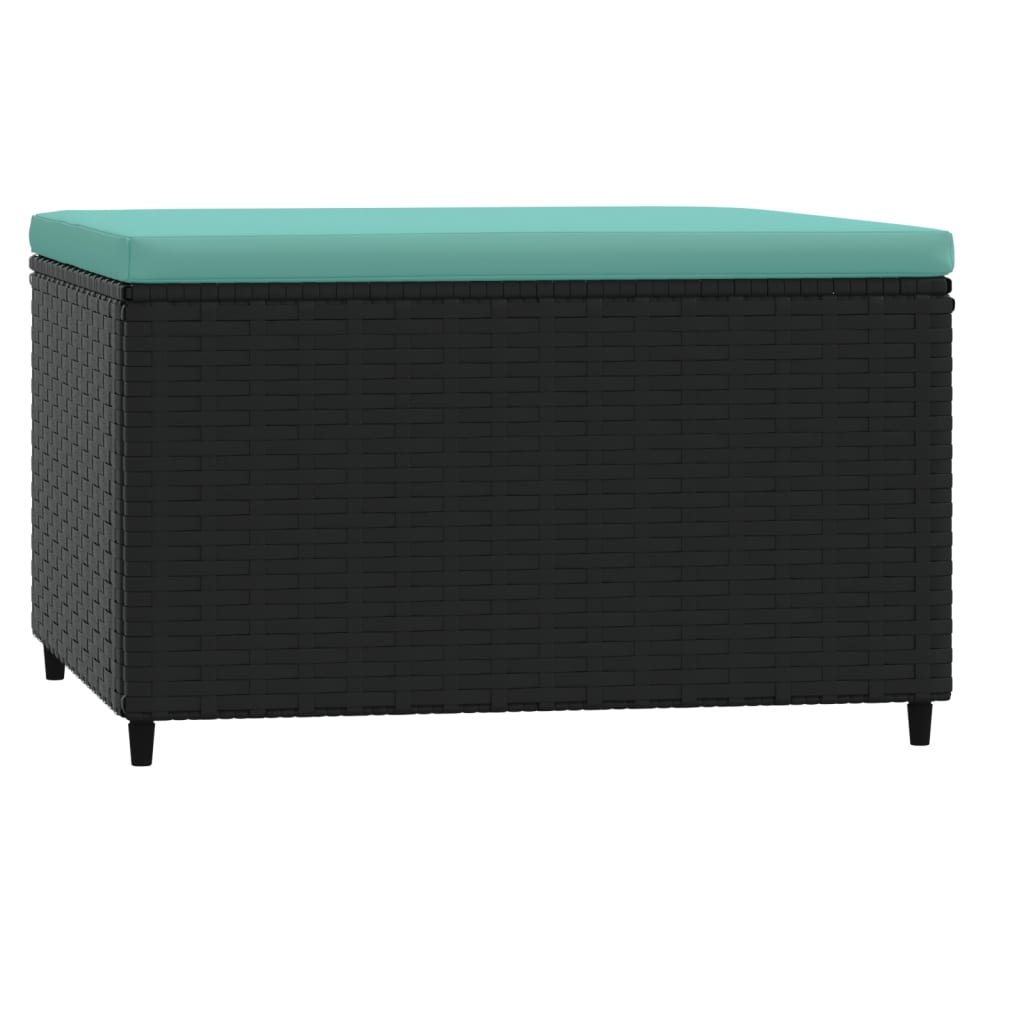 Patio Footrest Black PE rattan, powder-coated steel, polyester