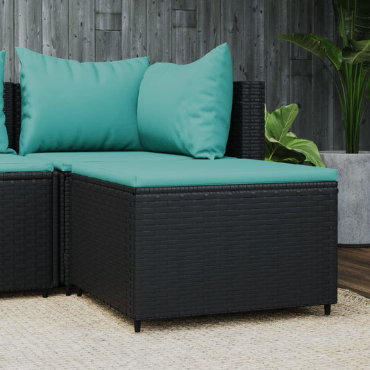 Patio Footrest Black PE rattan, powder-coated steel, polyester