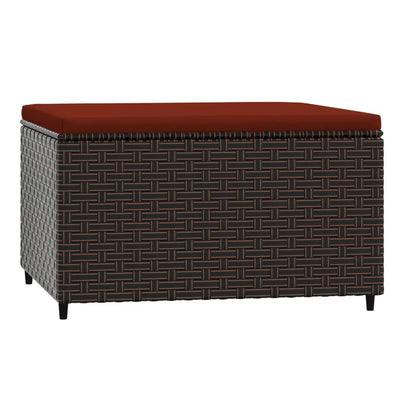 Patio Footrest Brown with Cinnamon Red Cushion PE rattan Medium